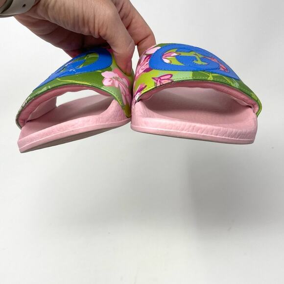 Gucci x Ken Scott GG Pursuit Floral Print Slide Slip On Flat Sandals Pink EU 37 - Picture 3 of 15